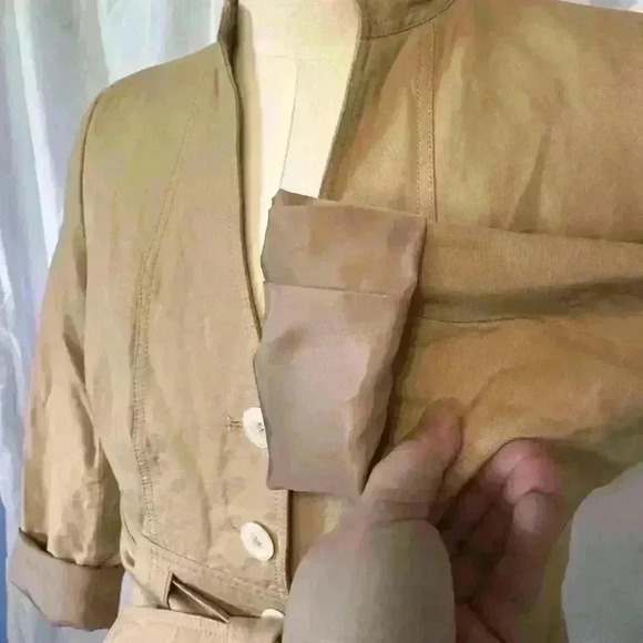 EUC Calvin Klein Women’s Tan Jacket. Size 10. Button And Waist Tie. - Picture 5 of 7